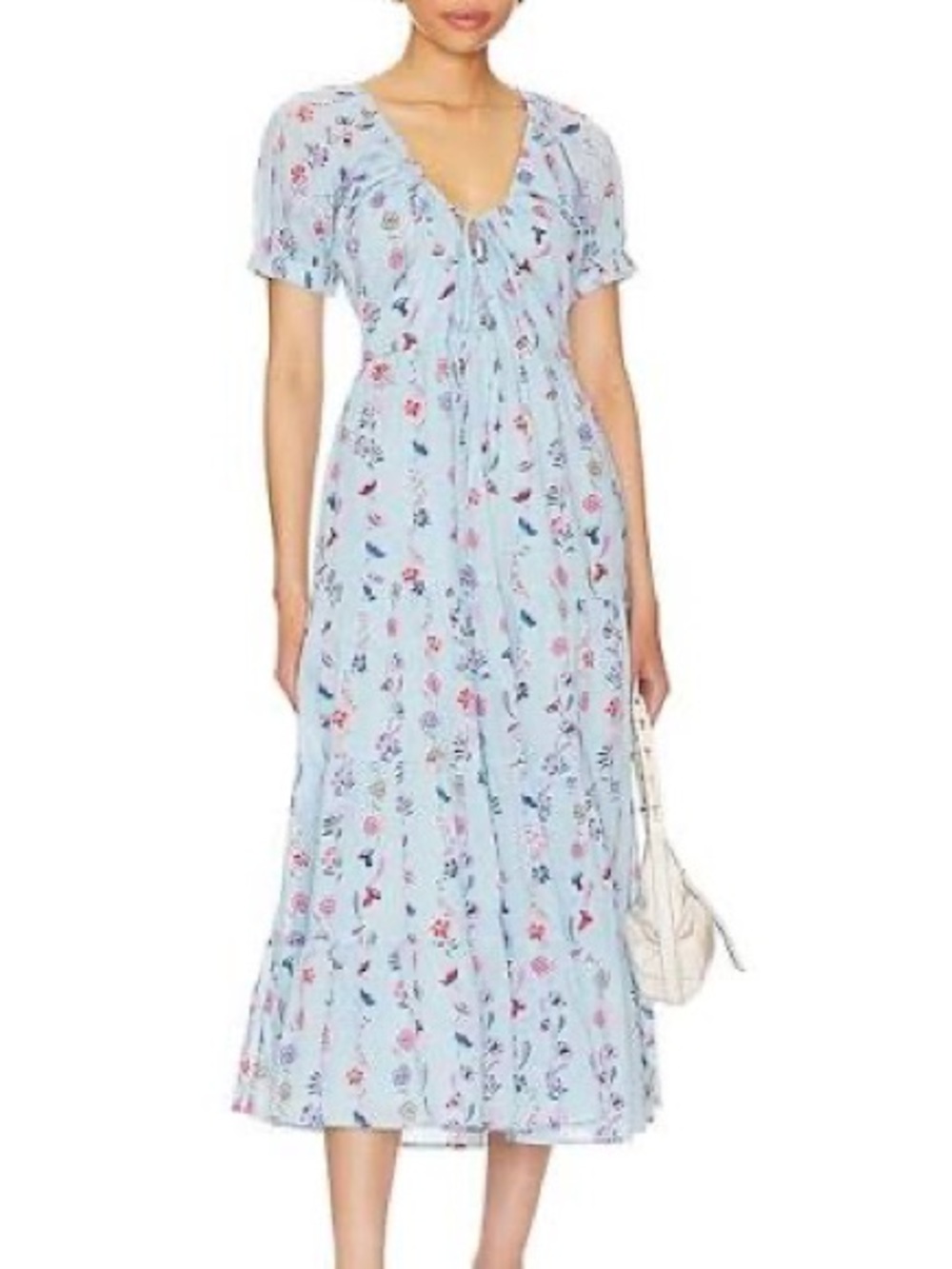 NWOT Banjanan Cotton Light Blue Floral Maxi Dress